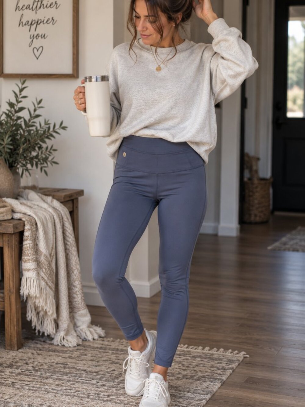 Zella High Waist Blue Gray Full Length Leggings Size Small